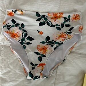 Cupshe Floral Bikini Bottom - White and Orange